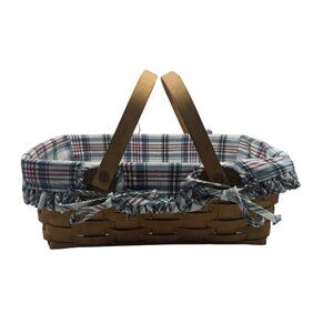 Vintage Longaberger Handwoven Spring Basket Plaid Fabric Liner Made USA